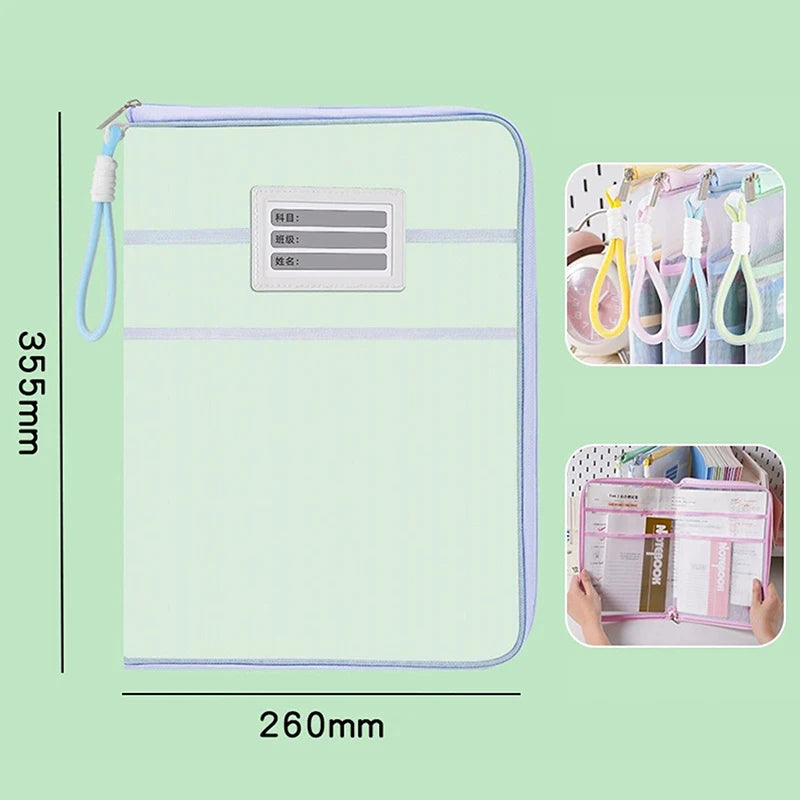 A4 Stationery Storage Bag Double-layer Mesh Zipper Large Capacity Qme A2