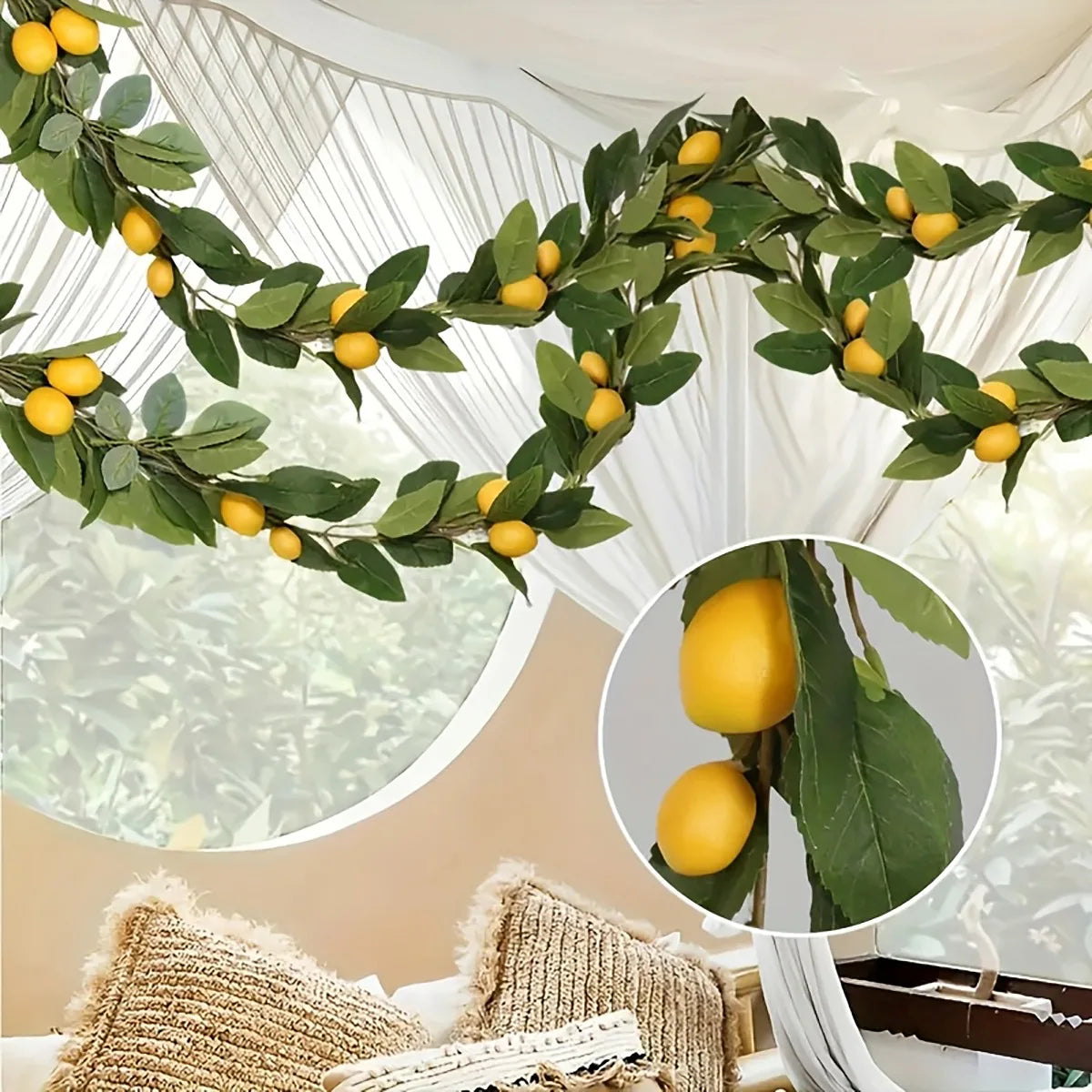 Artificial Lemon Wreath With Green Plants Home Door Wall Cover Wedding Holiday Party Dining Table Decoration Qme