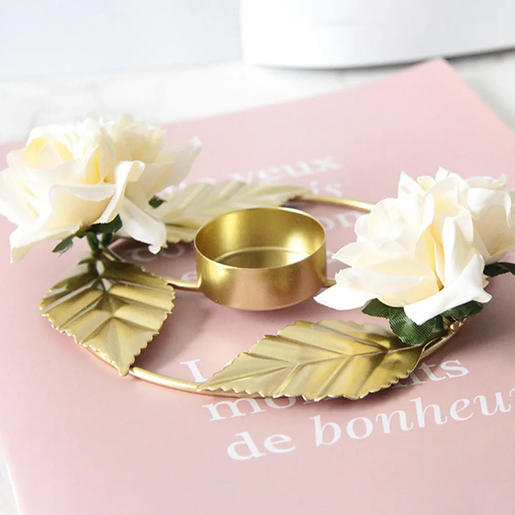 Wreath Holder Realistic Rose Design Metal Golden Holder for Table Centerpiece Wedding Party Banquet Festival Qme