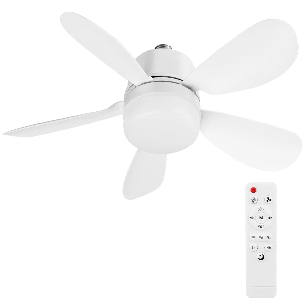 Silent Ceiling Fan with LED Lantern Remote Control Universal Dimming Fan E26/E27 Base Detachable Five Leaf Fan for Home Outdoor Qme 30W 420mm