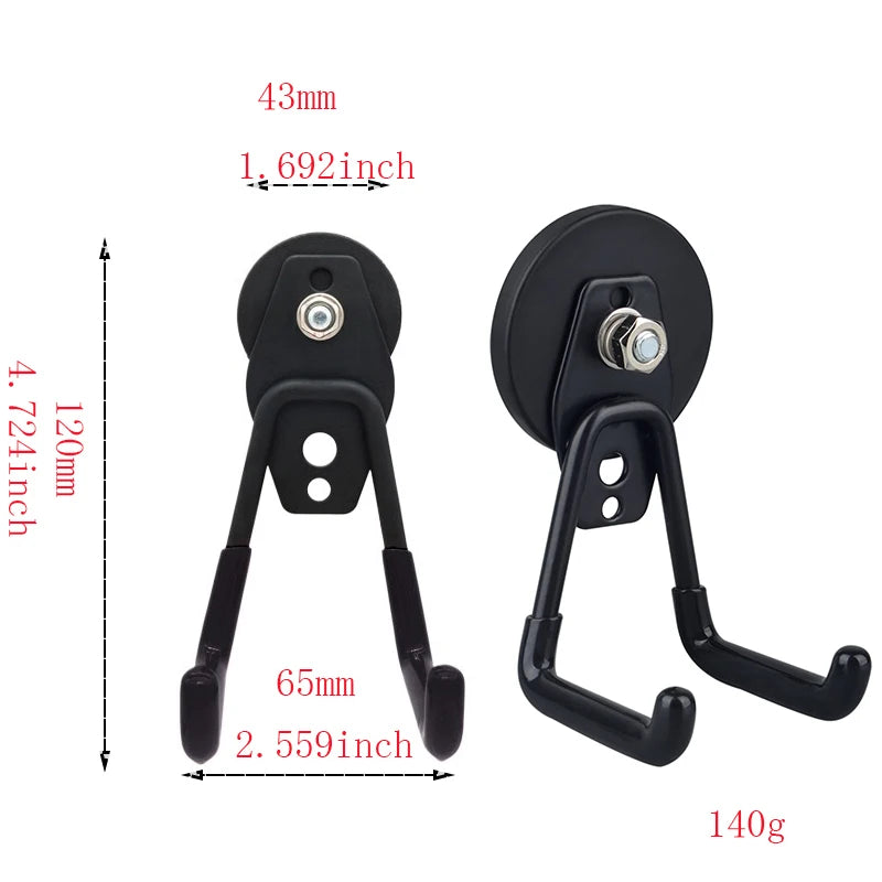 Strong Magnet Garage Hook, Nail Free Installation, High Load-Bearing, Anti Slip, Waterproof, Suitable for Gardening Tools, 43mm Qme Black square hook