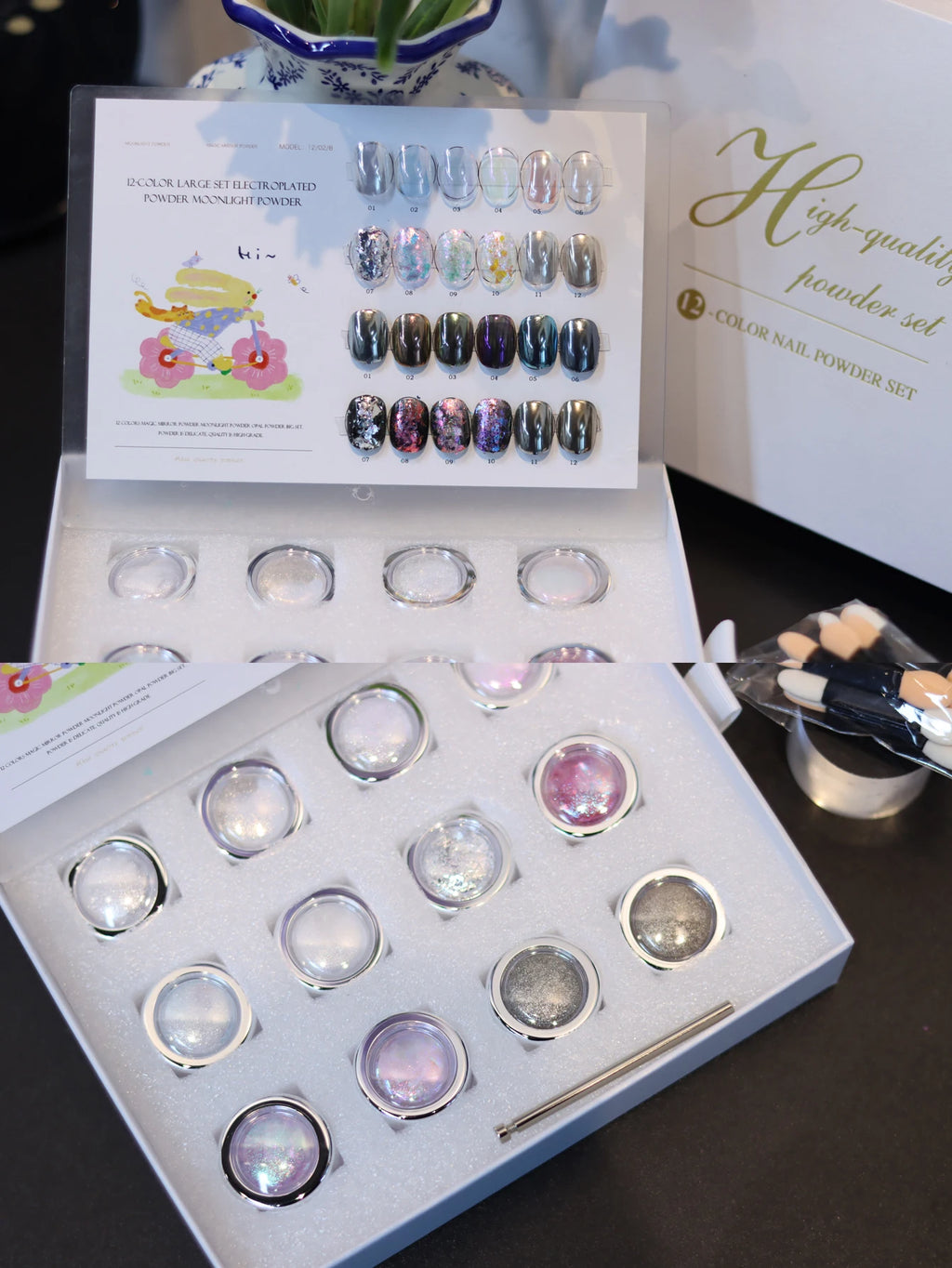 12-color Box Nail Powder Including Chameleon Opal Moonlight Sets Qme