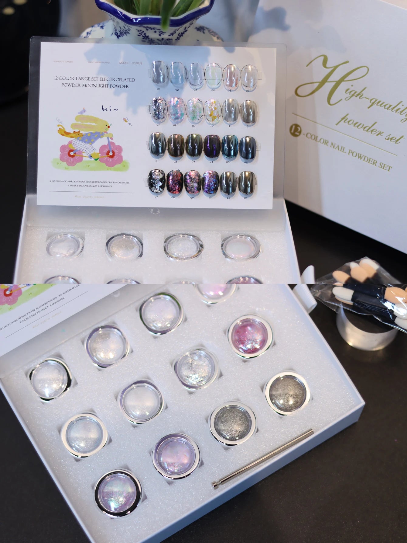 12-color Box Nail Powder Including Chameleon Opal Moonlight Sets Qme
