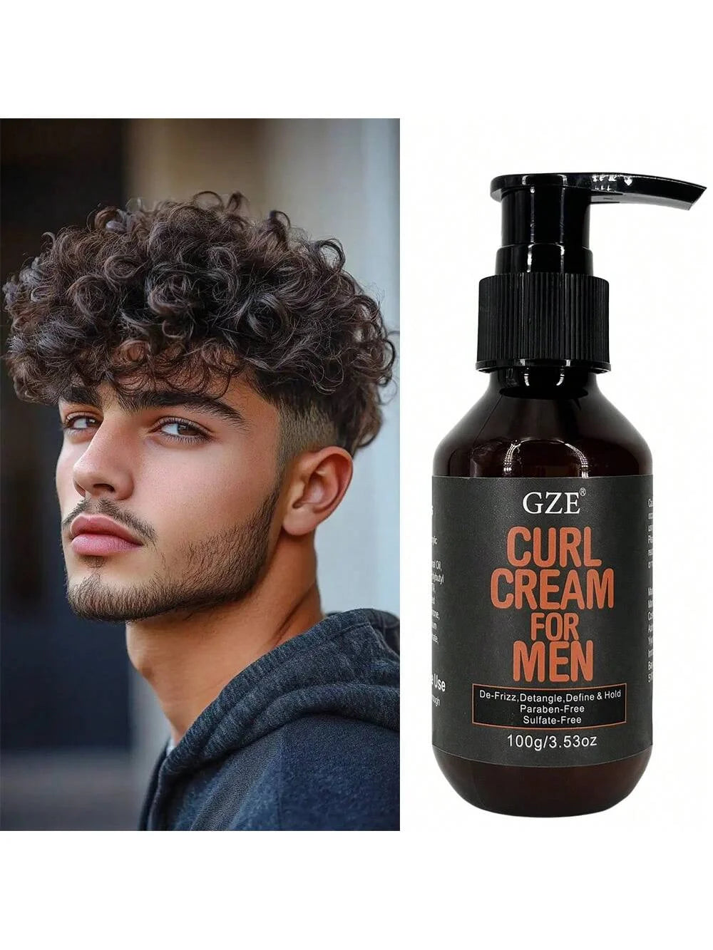 GZE MEN Castor Oil Curl Defining Cream Nourishing Curl Cream, Hydrate & Adds Shine - Color Safe & Sulfate Free Styling Product Qme