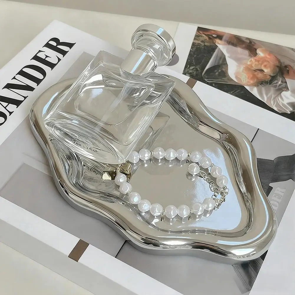 Simple Jewelry Storage Tray Creative White/silver Storage Tray Decorative Ornaments Electroplated Jewelry Tray Qme