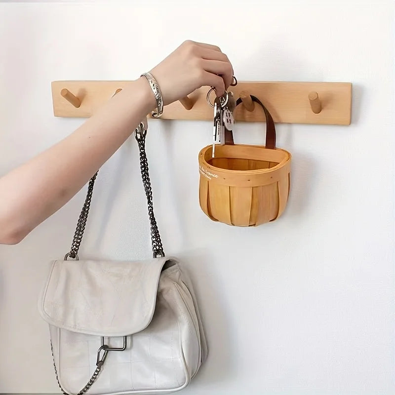 Natural Wood Wall Mounted Coat Rack, Multi-hook Hanger for Clothes & Bags Qme