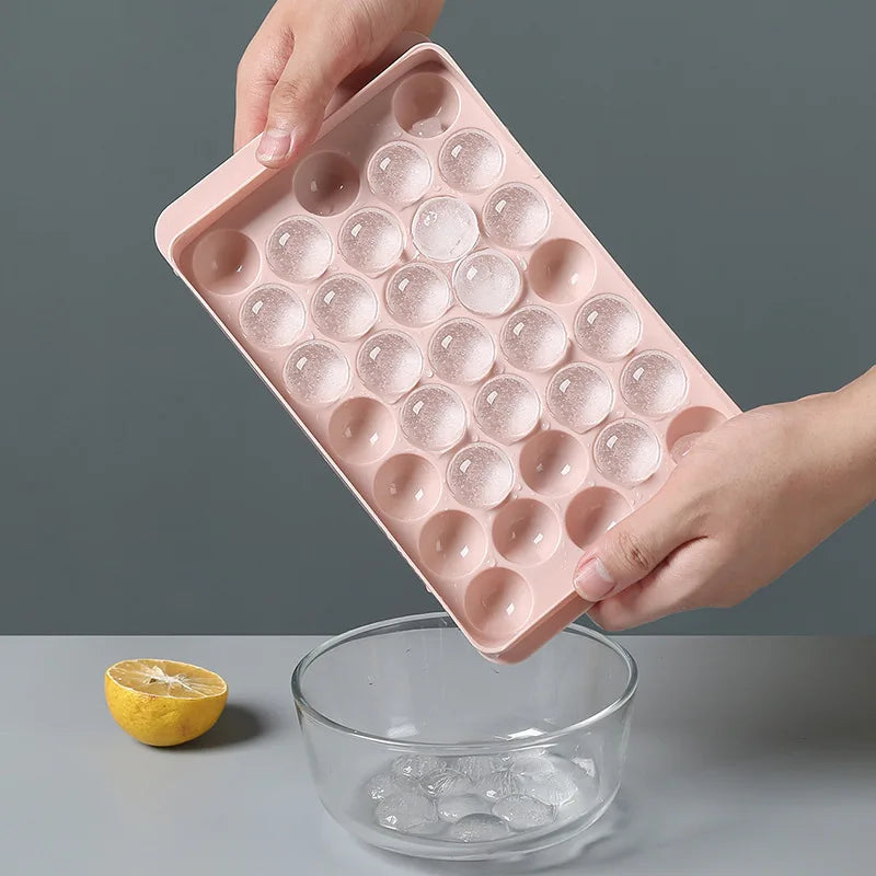 3D Round Ice Cube Tray with Lid Plastic Diamond Style Ice Mold Refrigerator Spherical DIY Moulds Ice Ball Maker Kitchen Tools Qme