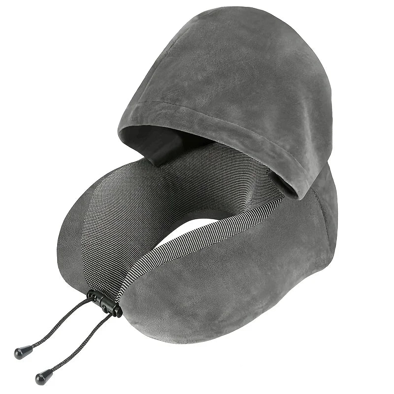 Adjustable Hooded U-shaped Neck Pillow Car Travel Outdoor Use Qme GRAY