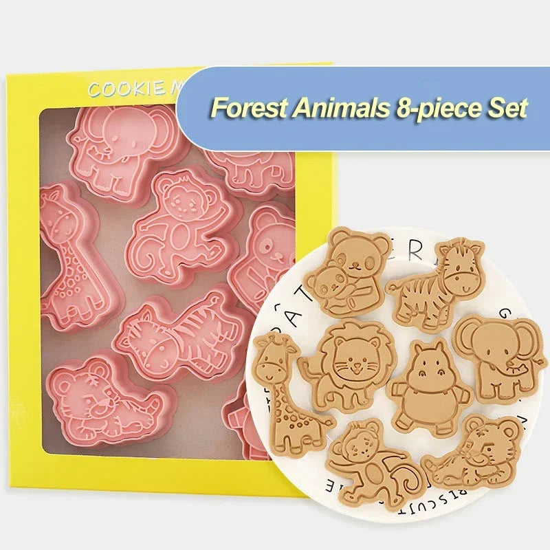 8 Pcs/Set DIY Christmas Biscuit Mould Plastic Cookie Cutter Cartoon Baking Mould Cookie Decorating Tools Baking Tools Qme Forest animals