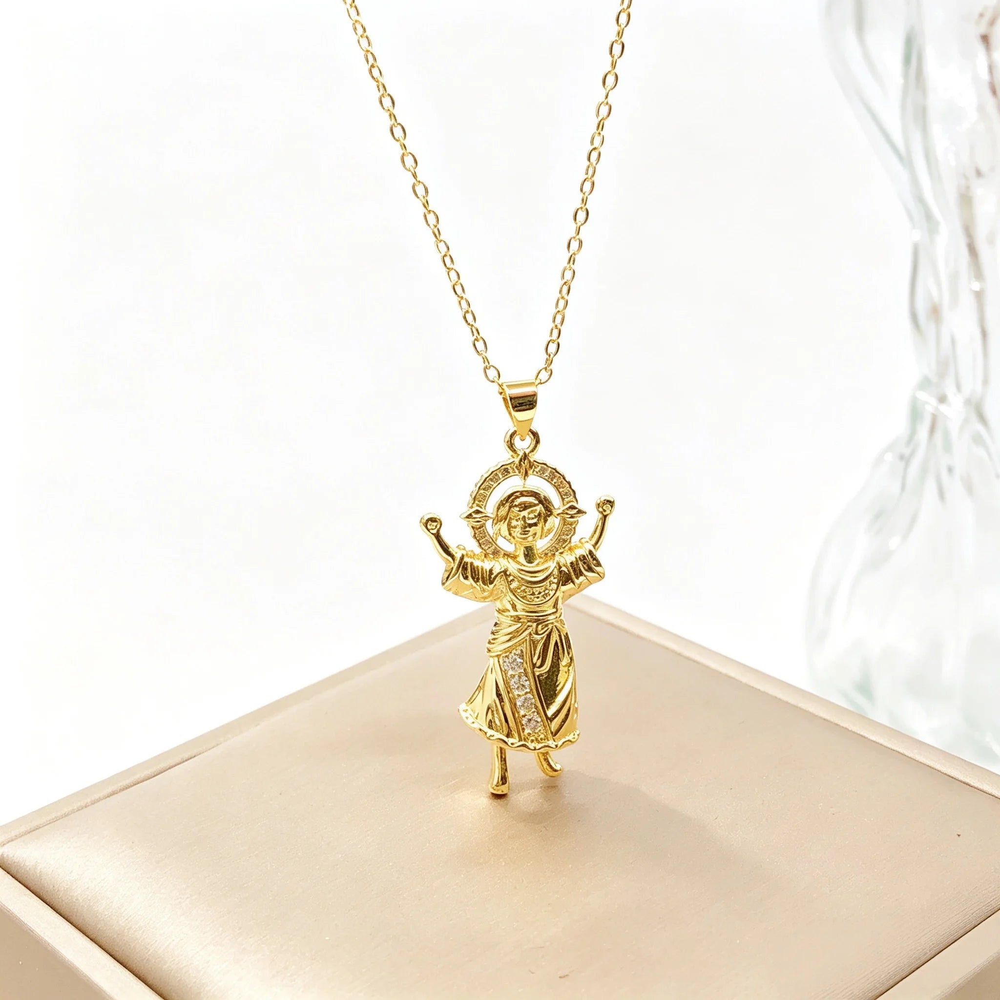 Gold-Plated Religious Medal Zircon Necklace Archangel Saint Michael Santa Muerte Jesus Choker Amulet Jewelry for Men Women New Qme 2