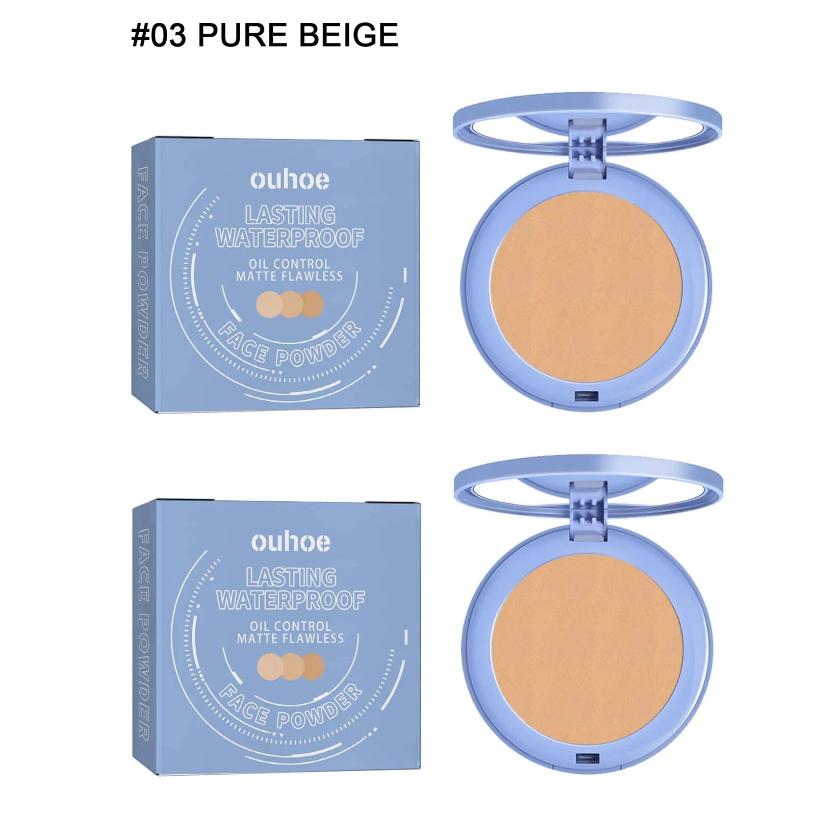 Face Setting Pressed Powder Oil Control Invisible Pores Waterproof Matte Long Lasting Natural Setting Powder Foundations Makeup Qme 2Pc pure beige