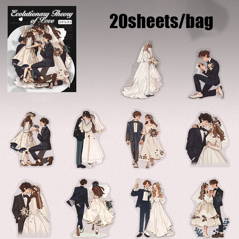 20 Sheets Couple Love Stickers Romantic DIY Scrapbook Journal Laptop Phone Case Decoration for Valentine's Day Gift Dating Coupl Qme 6
