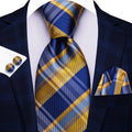 Hi-tie Mens Tie Blue Checks Plaids Silk Wedding Men Fashion Design Qme HT-N-0121