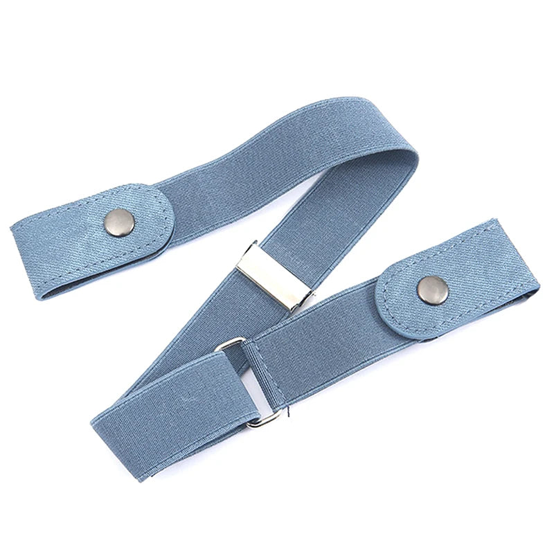 Buckle-free Waist Belt Jeans Pants No Buckle Stretch Elastic Women Qme Light blue