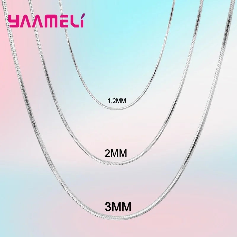 Big Promotion 100% Authentic 925 Sterling Silver Color Chain Necklace with Lobster Clasps Men Women Pendant 1.2/3/4mm 16-30 Inch Qme 3MM Width 26 Inch