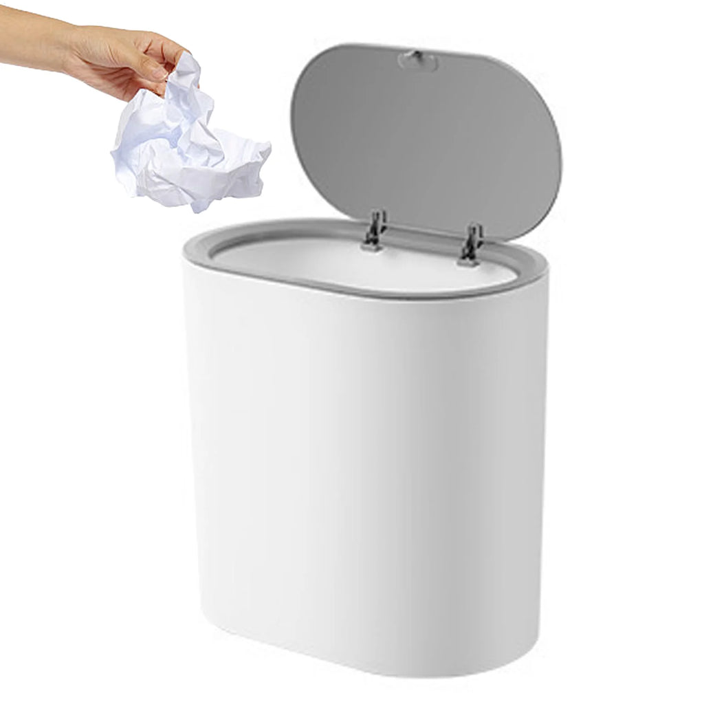 NEW Bathroom Trash Can With Lid Trash Bin Press Top Waste Basket Stylish Slim Garbage Can Compact Spaces Wastebasket For Kitchen Qme