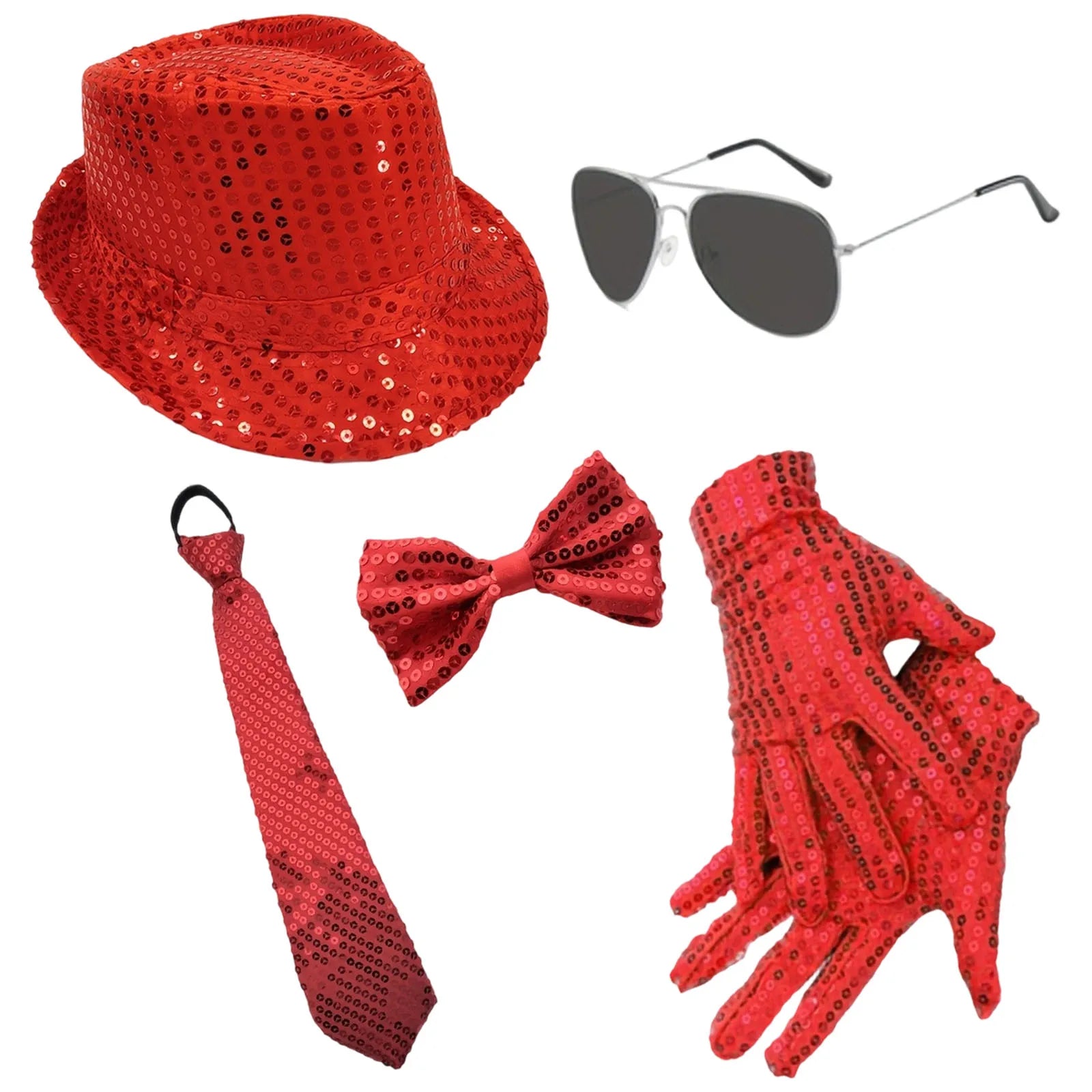Adult Fashionable Sequins Neckties Light Up Neck Ties and Hat Flashing Jazz Fedora Hat Set Party Rave Navidad Performance Set Qme Red