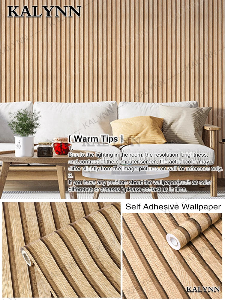 Wood Slat Self Adhesive Wallpaper Vinyl Decorative Peel Stick Contact Qme Grating Stripe 2A 16FTx17in5mx45cm