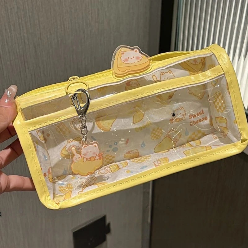 Multi-layer Vertical Cartoon Translucent Pencil Case Large-capacity Qme