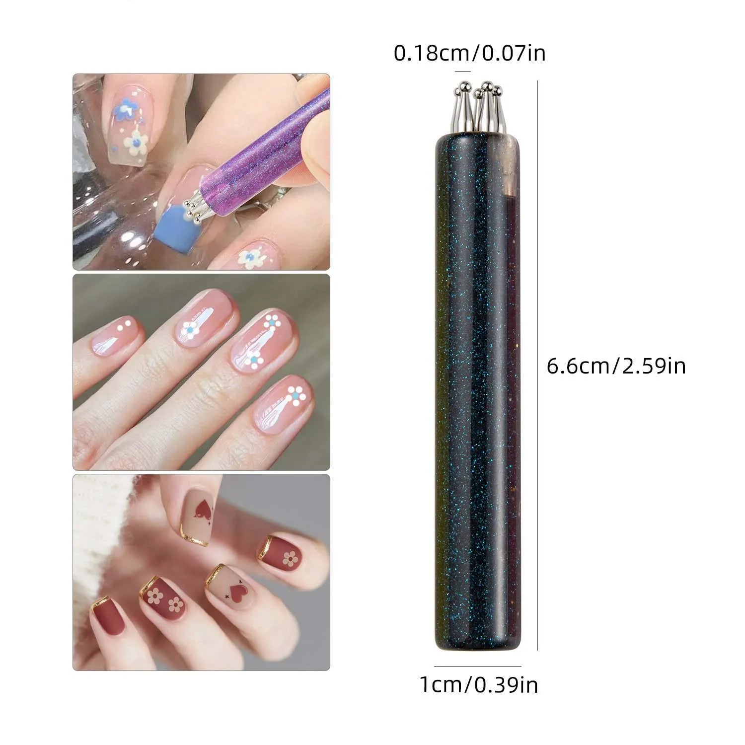 One-Stroke Flower Nail Pen, 1.8mm Tip for Perfect 5-Petal Design, Easy DIY Dotting Tool for Nail Art, 4 Colors Quick Nail Tools Qme black