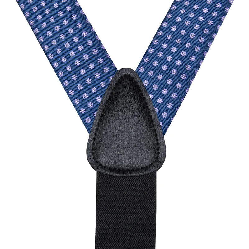 Silk Woven Mens Suspenders Bow Tie Hanky Cufflinks Strength 6 Clips Qme