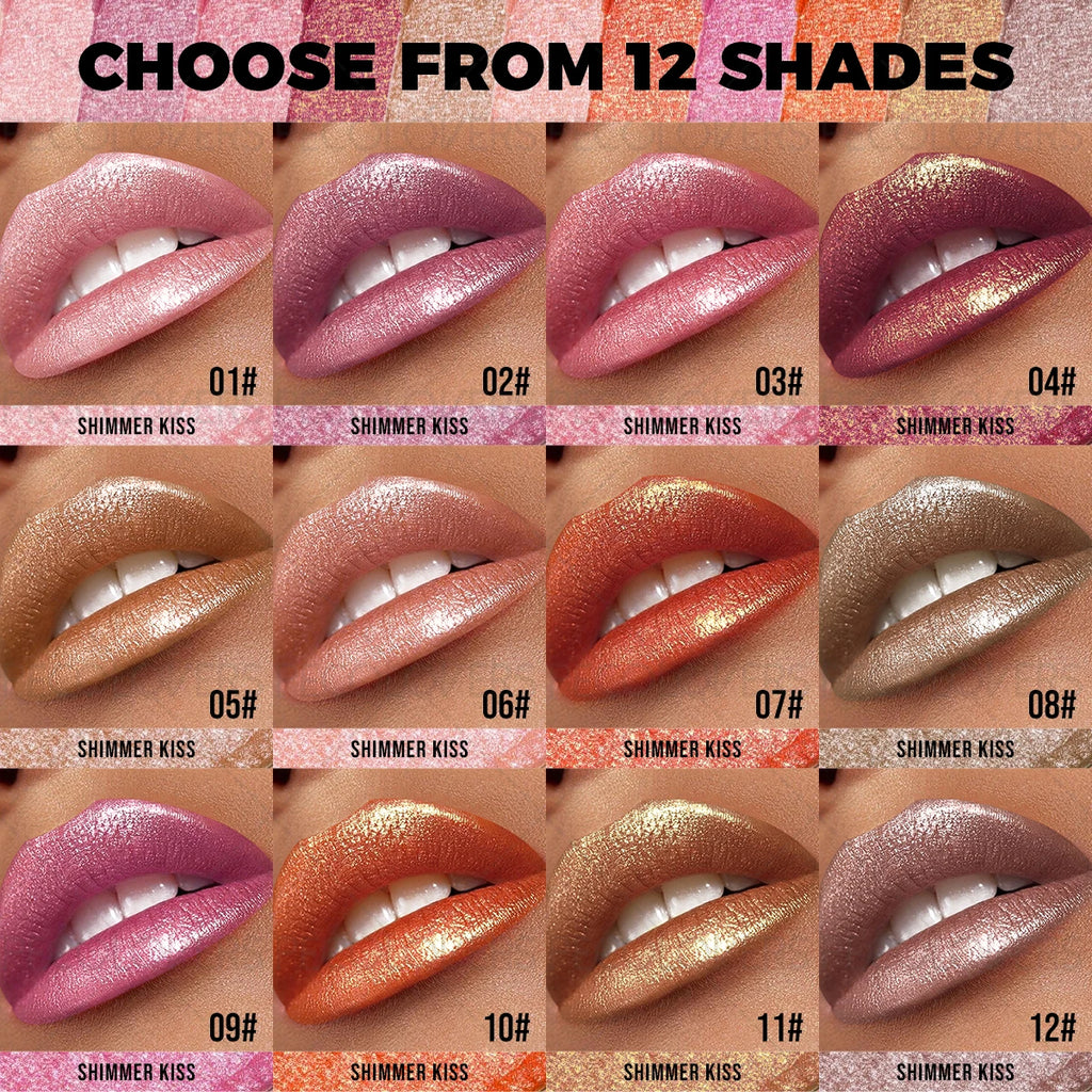 Elegant Glitter Lipstick Woman Shimmer Golden Pink Colors Tones Qme