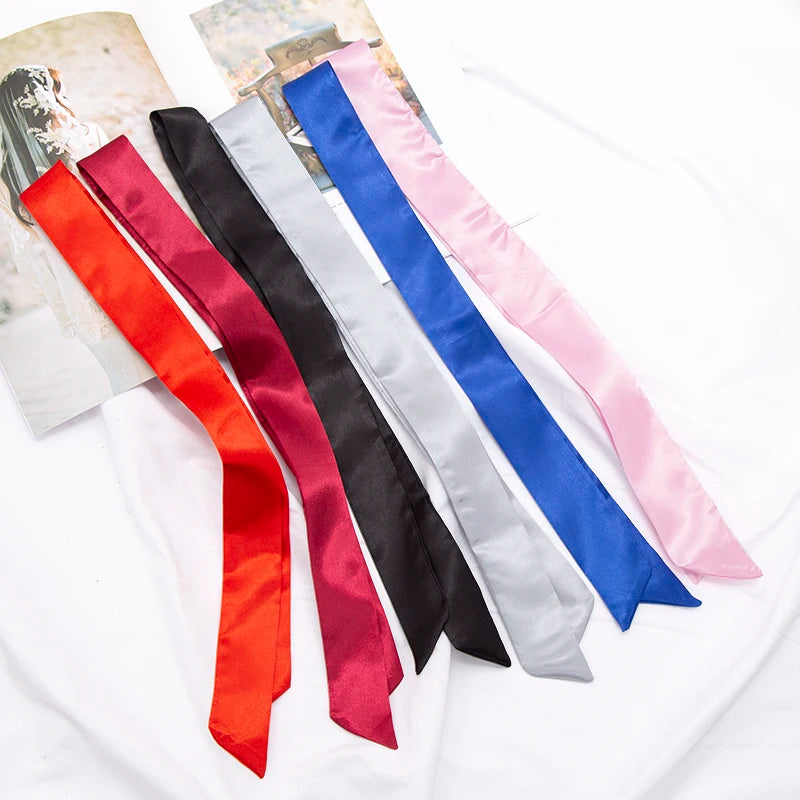 Long Bag Scarf Women Hair Band Lady Accessories Solid Skinny Scarves Qme