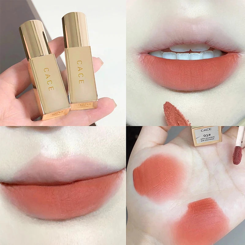 CACE Gold Tube Matter Lip Mud Moisturizing Long Lasting Liquid Lipstick Soft Mist Silky Lipgloss Tint Natural Makeup For Women Qme 01
