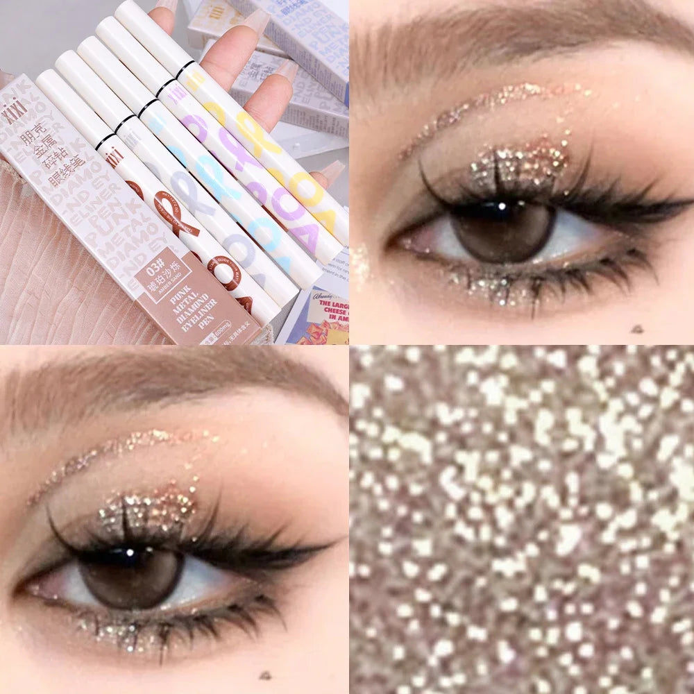 6 Colors Thin Pearlescent Eyeliner Liquid Pencil 3 in 1 Shiny Silkworm Eye Shadow Stick Lasting Smooth Glitter Eyeliner Makeup Qme 02