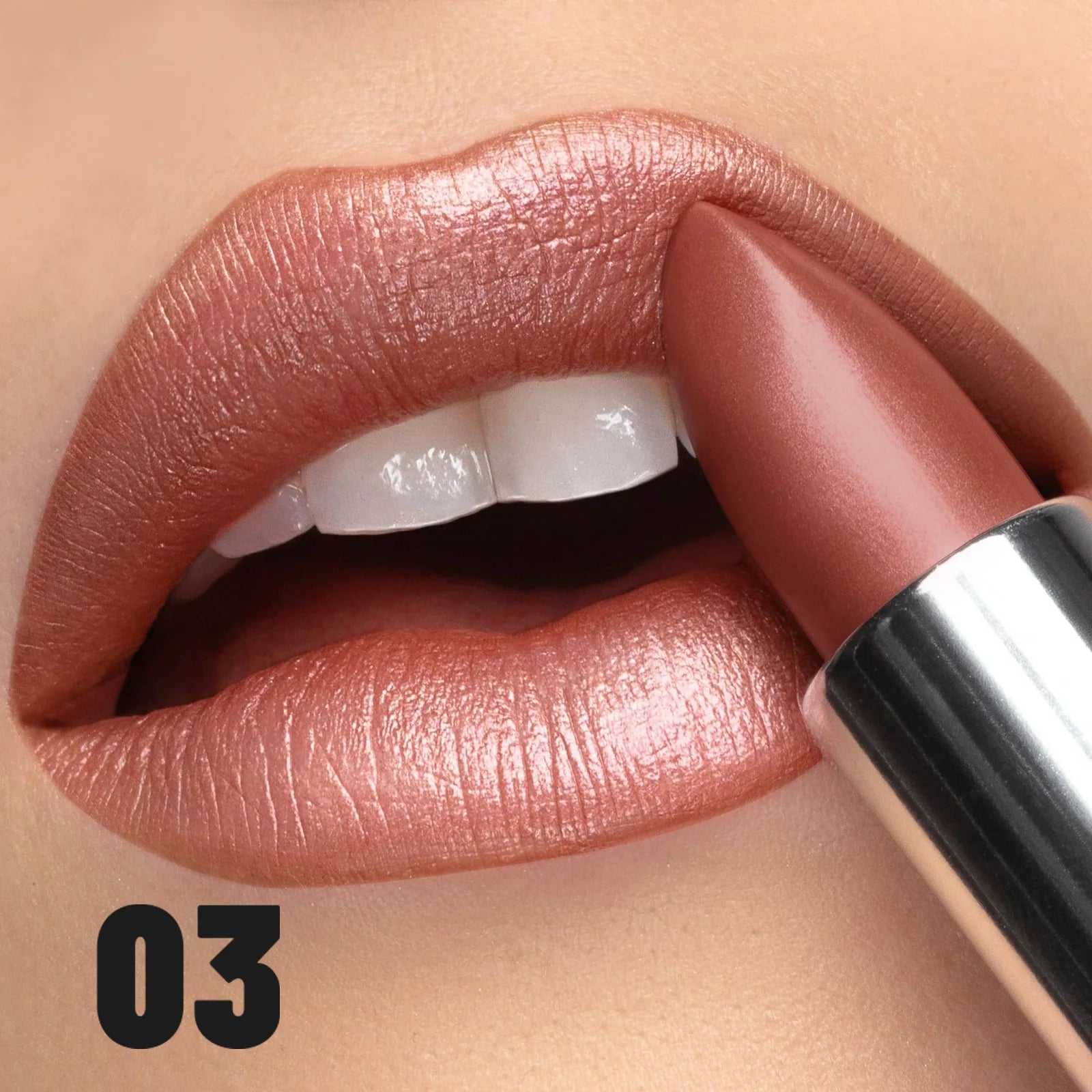 High-Pigment Metallic Lipstick Waterproof Long-Lasting Frosted Bronze with Gold Shimmer Moisturizing Matte Lip Gloss Cosmetics Qme 03