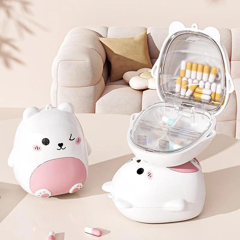Pill Box Cute Cartoon Small Bear Portable Double-layer Compartment Qme