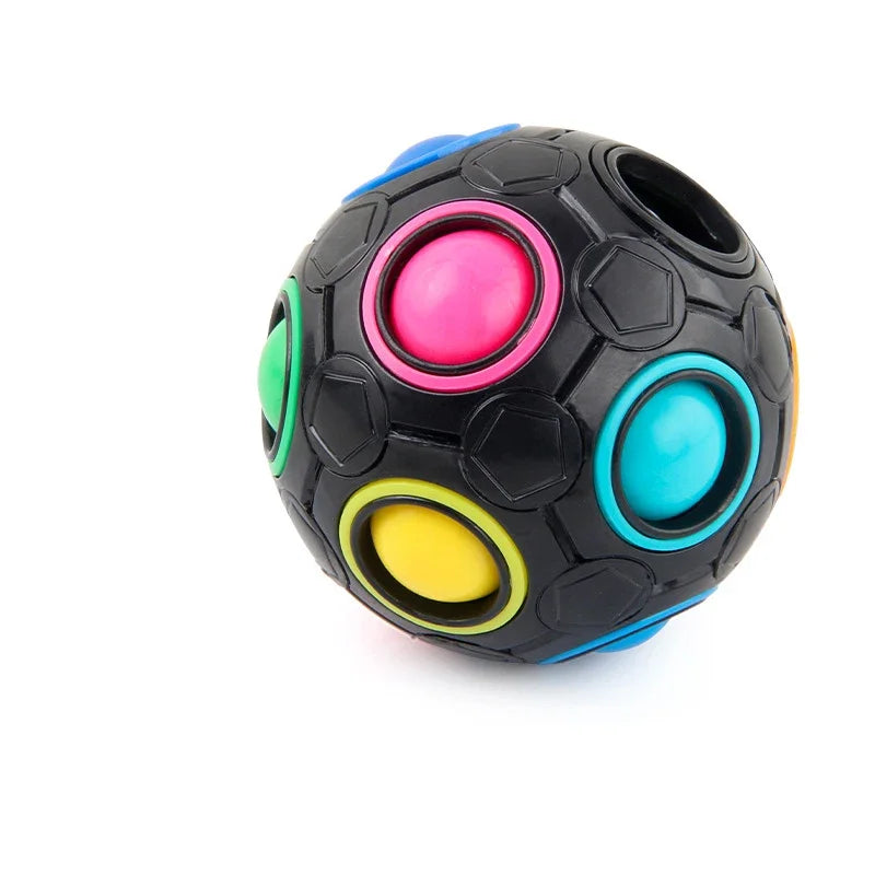Magic Rainbow Puzzle Ball Speed Cube Ball Fun Stress Reliever Brain Teaser Color Matching 3D Puzzle Toy for Children Teen Adult Qme Black