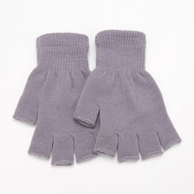1Pair Black Short Half Finger Fingerless Gloves Unisex Outdoor Short Warm Mittens Women Men Knit Elastic Comfort Work Gloves Qme GRAY