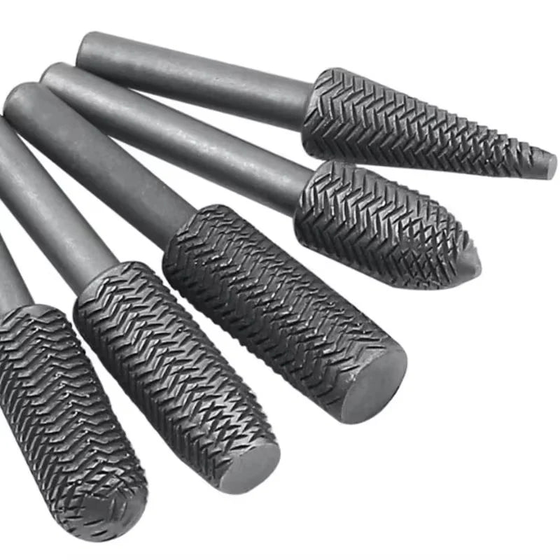 5Pcs 6mm Shank Electric Rotary File Burr Set Textured Steel Files For Soft Metal Grinding Polishing Power Tool Accessories Qme