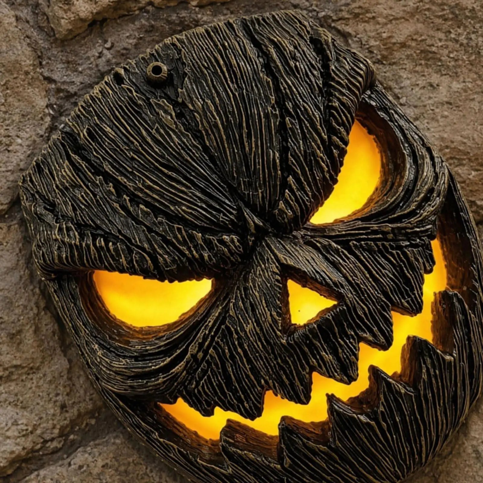 Tree Faces Decor Outdoor Resin Light Up Halloween Pumpkin Face Lantern Wall Mounted Tree Decorations For Garden Yard Backyard Qme