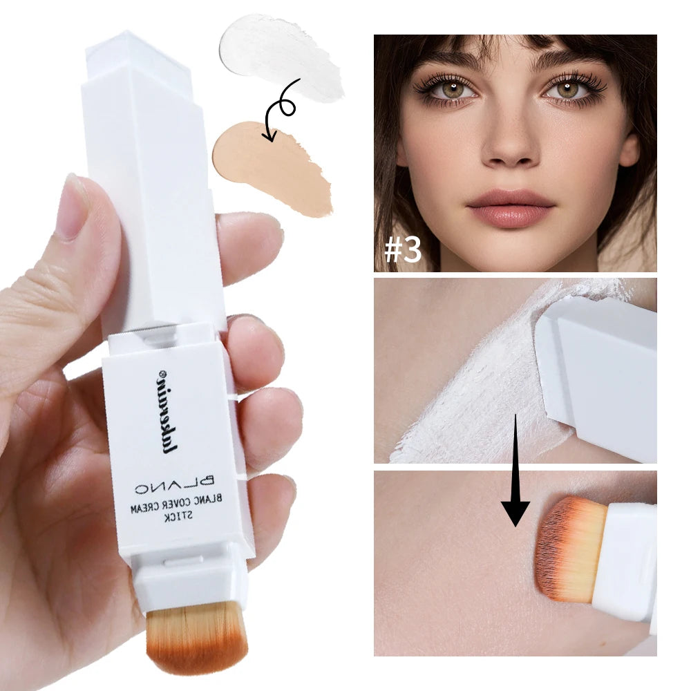 Dual-Ended White Color Changing Foundation Stick With Brush Makeup Smoothly Blending Moisturizing Brightening For All Skin Type Qme