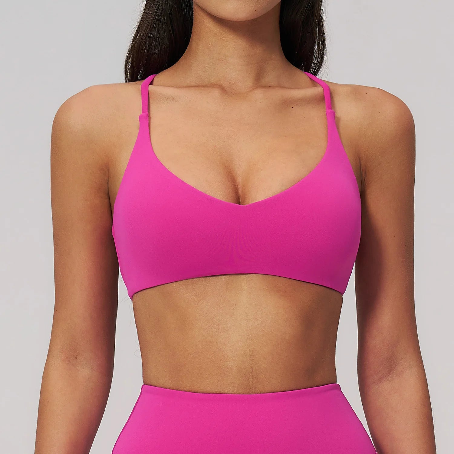 A Women's Cross Back Sports Bra Shock Resistant Gathered Sexy Gym Running Bra Summer Yoga Vest Outdoor Comfortable Fitness Wear Qme Light red XL