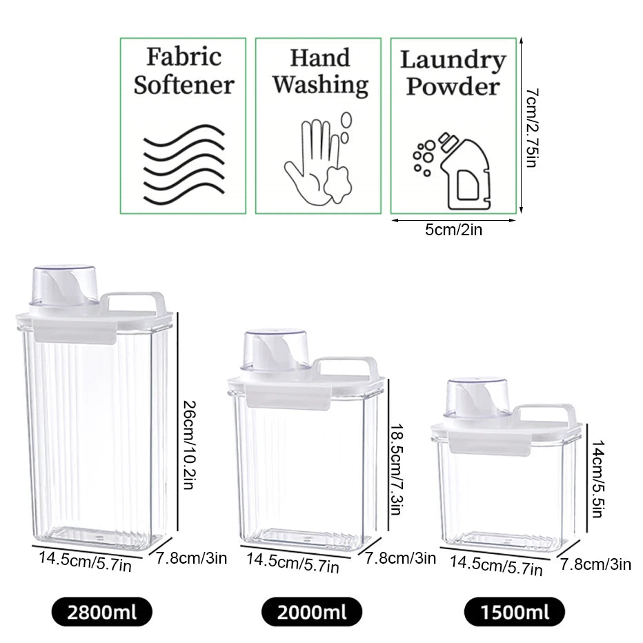 Clear Airtight Laundry Liquid Dispenser Detergent Powder Softener Dispense Tank with Measuring Cup Waterproof Labels Qme