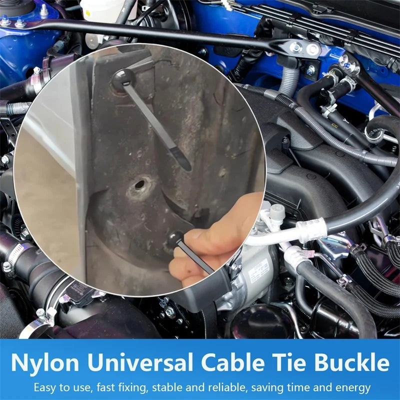 Universal Nylon Cable Tie Buckle Auto Fastener Screw Replacement Clip Car Fender Trunk Engine Guard Panel Self-Locking Wire Ties Qme