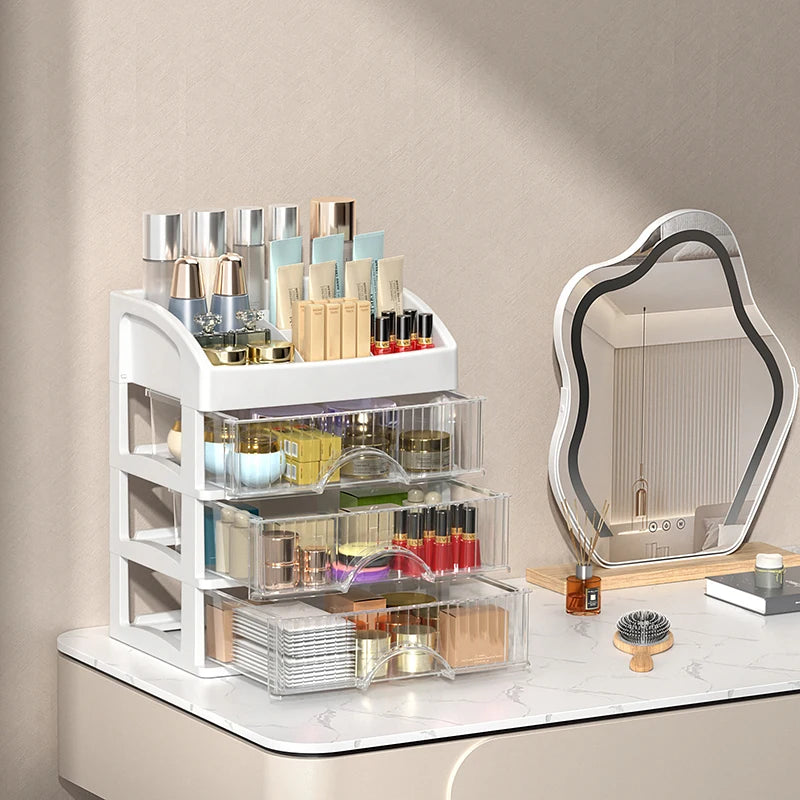 Multi-functionaldesktop Storage Box Drawer Hair Decoration Qme White Four layers