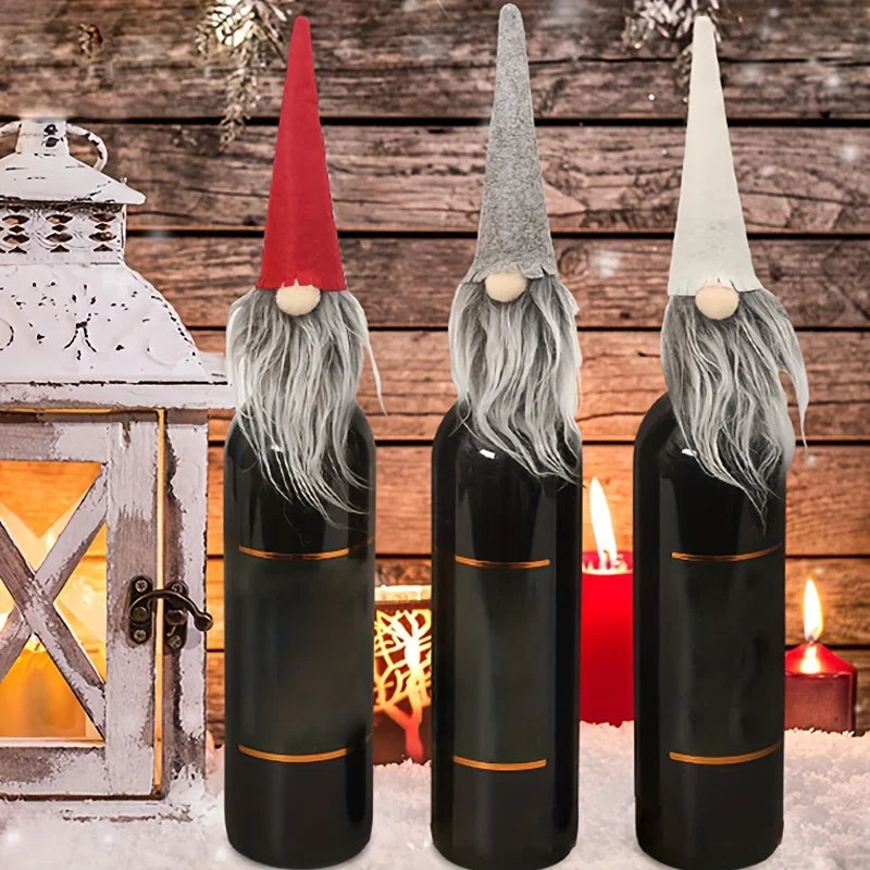 6 Home Christmas Elf Dwarfs Faceless Doll Wine Bottle Covers Qme