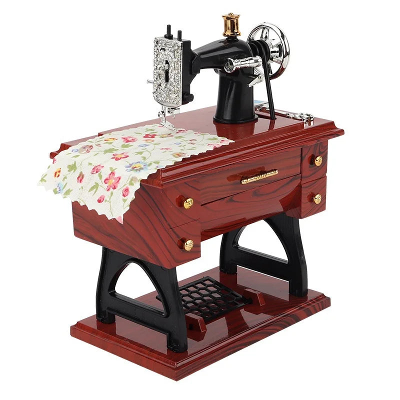Vintage Music Box Mini Sewing Machine Mechanical Christmas Gift Table Decor Musical Toy Qme