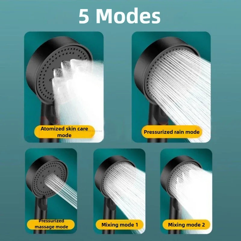 5 Modes Pressure Boost Shower Head Multifunction Adjustable Large Water Shower Nozzle Massage Bathroom Accessory Rain Shower Qme
