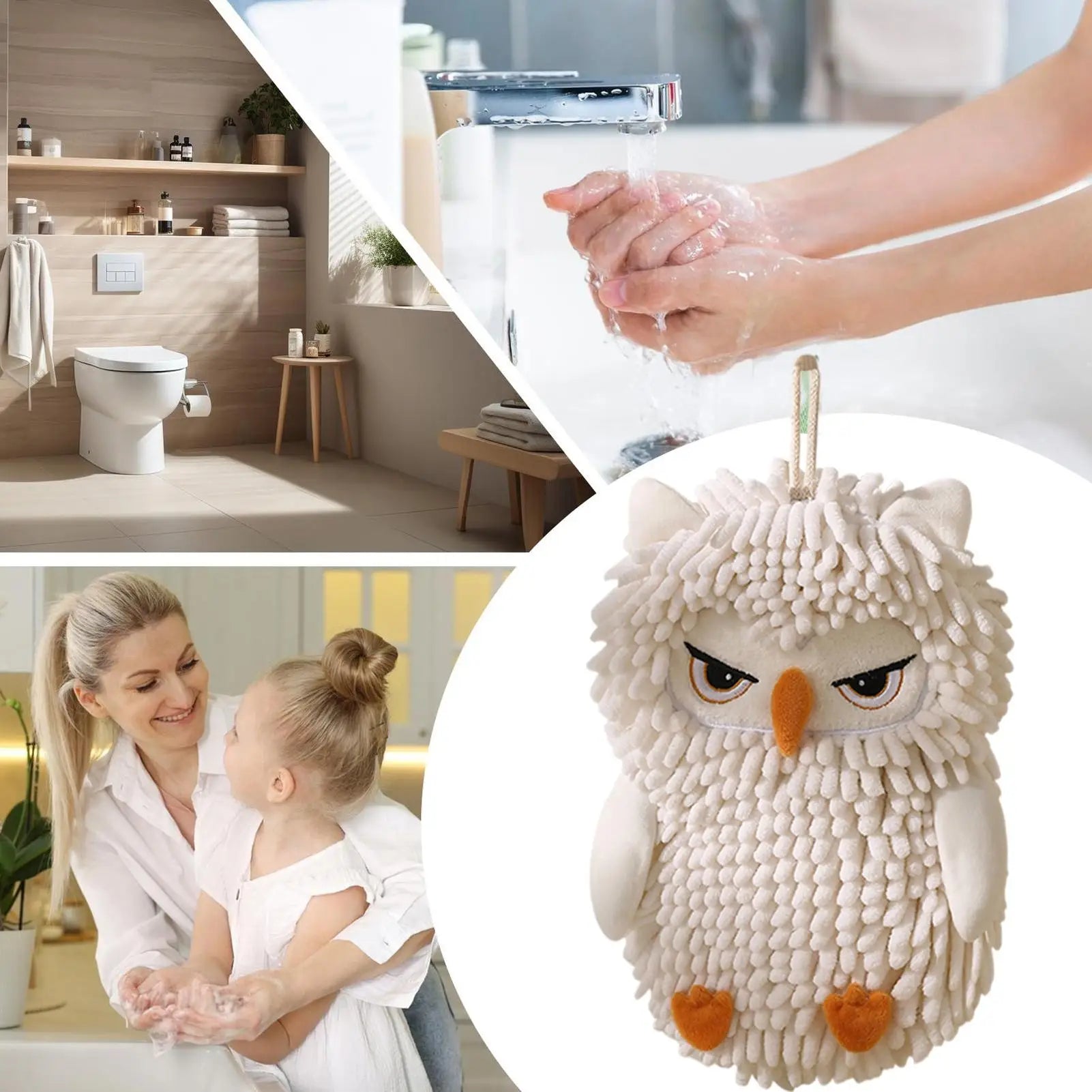 Chenille Towel Owl Design Soft Washcloth Absorbent Quick Dry Hand Qme