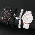 4Pcs Couple Watch Bracelet Set Geneva Silicone Quartz Wristwatch Matching Heart Bead Bracelets Lover Jewelry Gift Qme Bronze