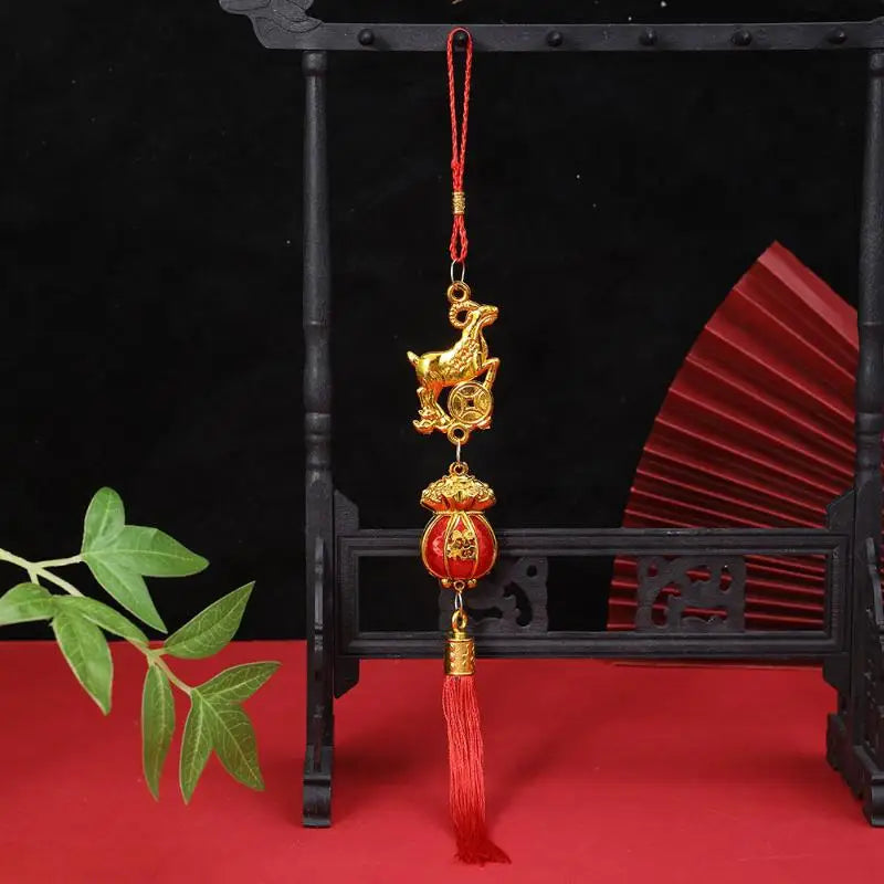 Chinese New Year 2027 Goat Hanging Ornaments Gold Lucky Design Red Tassels For Spring Festival Home Wall Decor Qme A5