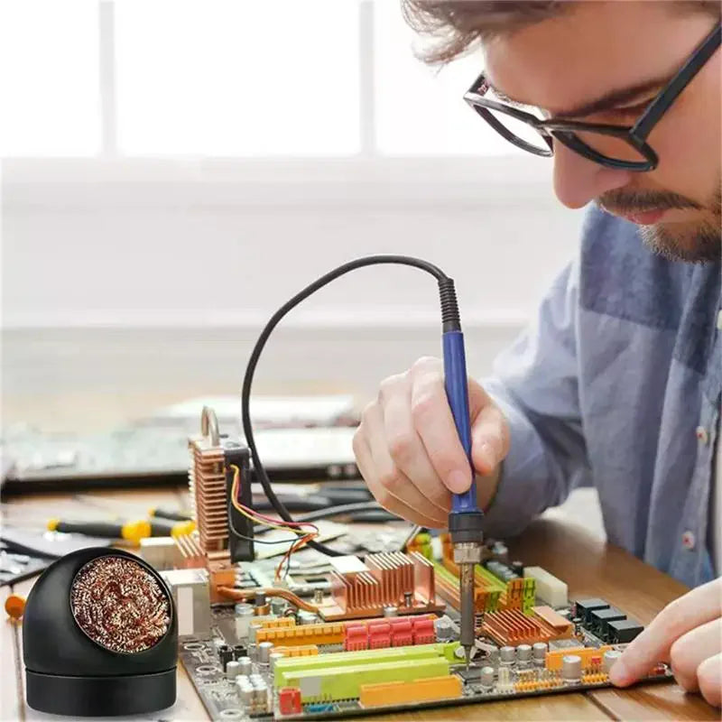 Soldering Iron Tip Cleaning Ball With Copper Coil Sturdy Holder No Water Needed For DIY Electronics Repair Projects Qme