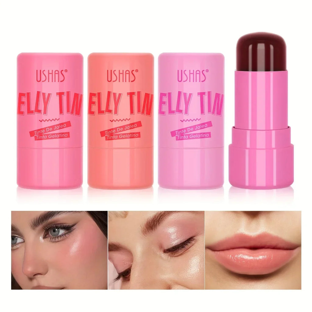 4 Colors Jelly Blush Stick Lip Balm Eyeshadow 3-in-1 Multi-Use Matte Blush Moisturize Brighten Lip Gloss Qme