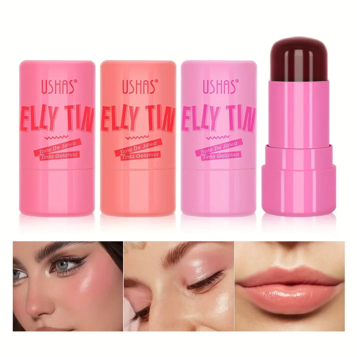 4 Colors Jelly Blush Stick Lip Balm Eyeshadow 3-in-1 Multi-use Matte Qme