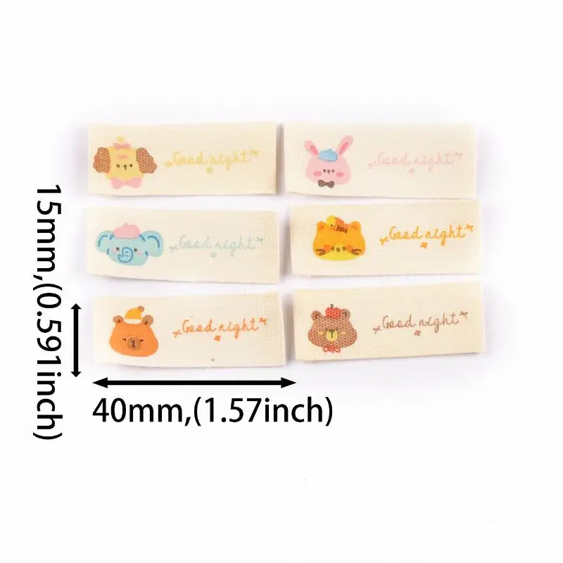 50pcs 15×40mm Mixed Cartoon Animals Pattern cotton Label Handmade DIY Clothing Shoe Bag Labels Artistic Decorations cp3807 Qme